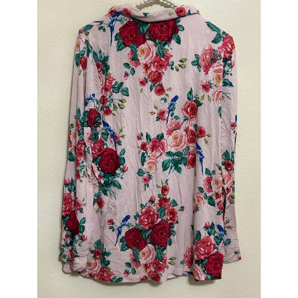 Soma Size Large Pink Floral Pajama Top Long Sleeve Cooling Rayon Button Front - Picture 7 of 10